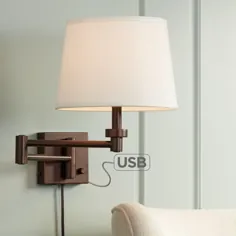 360 چراغ دیواری بازویی نوسانی مدرن با پورت شارژ USB روکش پلاستیکی برنز روغنی سایه روشن اتاق خواب - Walmart.com
