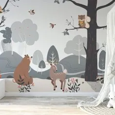 کاغذ دیواری اتاق کودک پوست و چوب نقاشی دیواری کوهستانی هندسی |  اتسی