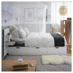 NORDLI تختخواب با سر و فضای ذخیره سازی ، سفید ، ملکه - IKEA