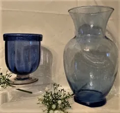گلدان بزرگ و شیشه ای حباب آبی و حباب دست ساز و گلدان بزرگ و حباب دمیده شده گلدان کبودی / شمع