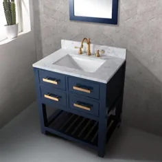 تولید آب Madalyn 30 در آبی Monarch Blue Undermount تک ظرفشویی حمام غرور با سنگ مرمر طبیعی سفید Carrara Lowes.com