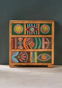 جعبه جواهرات / کشوی چوبی 3 کشو نقاشی دستی |  اتسی