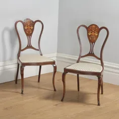 صندلی های جانبی ویکتوریایی عتیقه از چوب ماهون و سالن Marquetry (حدود 1890) - عتیقه جات یولا