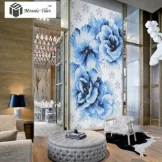 TST موزاییک کلاژ گلهای بزرگ آبی الگوهای پازل سفارشی کاشی شیشه ای کریستال گل