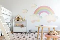 برچسب دیوار رنگین کمان بر روی ابرهای مهد کودک