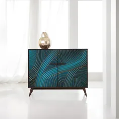 بوفه بوفه چوبی کاج آبی 40 "مدرن طاووس با 2 درب