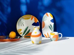 Vase aus Steinzeug، weiß، korallenfarben und gelb، H17cm |  Maisons du Monde