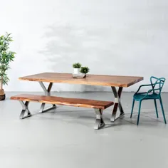 میز چوبی اقاقیا برش مستقیم با پاهای کرومی شکل X / رنگ طبیعی