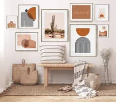 مجموعه ای از 8 چاپ دیجیتال Terracotta ، هنر چاپی مدرن نارنجی ، انتزاعی Minimal Art Bohemian Gallery Wall ، بارگیری دیجیتال