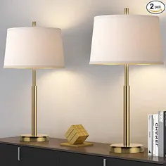 چراغ های رومیزی مدرن Oneach مجموعه ای 2 تایی برای اتاق نشیمن و چراغ های رومیزی کنار اتاق همراه با سایه طبل سفید برای اتاق مطالعه اتاق خواب (طلایی)