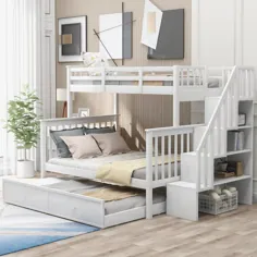 تختخواب سفارشی Alaina Twin بیش از تختخواب سفارشی کامل با چوب جامد و سه قلاده توسط سه پست TM کودک و کودک