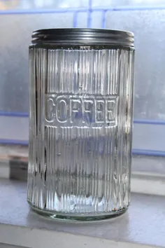 قوطی قهوه دنده دار شیشه دار عتیقه |  اتسی