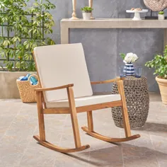 صندلی گهواره ای چوبی اقاقیا در فضای باز با کوسن ، ساج ، کرم - Walmart.com