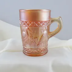 لیوان عتیقه Dugan Stork & Rushes Lattice Band Marigold Carnival Glass - Carnival Glass