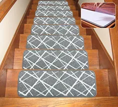 راه پله خاکستری Seloom Dog Assist Treads فرش غیر قابل لغزش قابل شستشو با پشت لاستیکی مقاوم در برابر لغزش مخصوص پله های چوبی داخلی (مجموعه ای از 13) ، 25.5 "× 9.5"