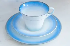 Shelley Blue Art Deco Regent Shape Tea Cup Trio دهه 1930 |  اتسی