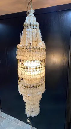 چراغ لوستر آویز بزرگ Capiz Shell با تریم طلایی 5 فوت |  اتسی