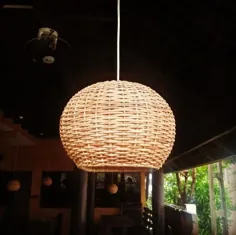 چراغ آویز بامبو Boho Chinese Lantern Bamboo Lampshade بامبو آویز سبک چوب حصیری لوستر