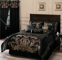 تختخواب کامل ملکه کال کینگ کینگ تخت گل طلای گل داماسک 7 عدد سرویس خواب راحتی