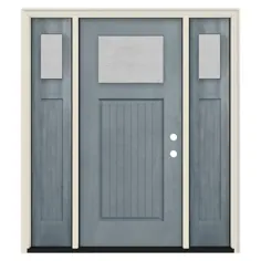 JELD-WEN Microgranite 60 in x 80 in Fiberglass Craftsman Left-Hand Outwing Stone Stained Prehung Single Door Front Door in Grey |  LOWOLJW232700064