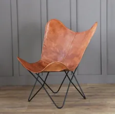 صندلی های اتاق نشیمن چرمی پوشش-صندلی پروانه ای جایگزین روکش قهوه ای-دست ساز ساخته شده از چرم اصل