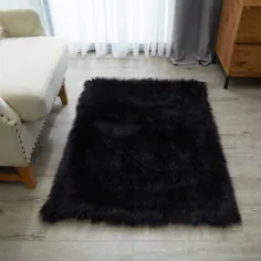 فرش آنجل گوسفند Faux Fur Shaggy Area ، سایز سیاه: 30 اینچ x 46 اینچ