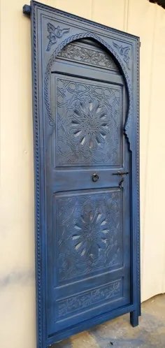 درب آبی مراکشی اتاق خواب داخلی هندسی دست کنده کاری |  اتسی