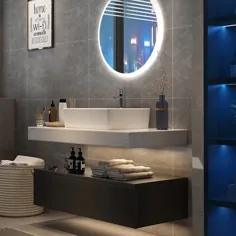 مدرن 36 "شناور دیواری مجهز به حمام تک حمام با روکش نقره ای مصنوعی و سینک ظرفشویی سفید و سیاه