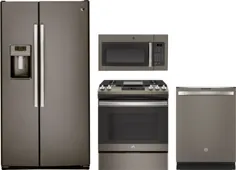 بسته بندی لوازم خانگی آشپزخانه GE GERERADWMW92512 4 قطعه با یخچال ساید بای ساید ، محدوده گاز ، ماشین ظرفشویی و مایکروویو بیش از حد در تخته سنگ