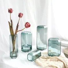 گلدان شیشه ای رنگارنگ مربع برش دستی با کیفیت عالی