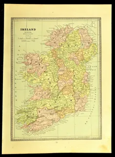 ایرلند نقشه ایرلند دیواری هنر تزئینی عتیقه اواخر دهه 1800 اصل هدایای سفر هدیه عروسی ایده ای برای او چاپ قدیمی