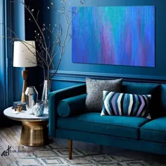 کبالت آبی و بنفش نقاشی دیواری انتزاعی برای رنگ نگین |  اتسی