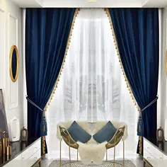 Queen's House Luxury Navy Window Blue Perde Tassel Velvet Blackout Drapes پانل برای اتاق نشیمن اتاق خواب اتاق 52 × 84 اینچ - 2 پانل