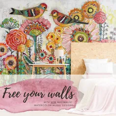 نقاشی دیواری دیواری آبرنگ |  کاغذ دیواری گل آبرنگ |  ایده های نقاشی دیواری آبرنگ |  دکوراسیون اتاق خواب Inspo