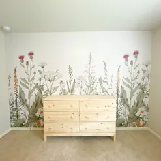 نقاشی دیواری بزرگ گل وحشی - کاغذ دیواری قابل جدا شدن از خود چسب - کاغذ دیواری پارچه ای و استیک ، دیوار پوش گلدار توسط Green Planet Print