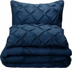 Solid Navy Blue Pintuck Pleated 3 pc Comforter Set Twin Full Queen Queen ملافه