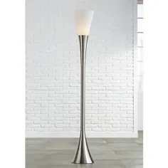 Possini Euro Piazza Brushed Nickel Torchiere Floor Lamp - # 5Y584 |  لامپ به علاوه