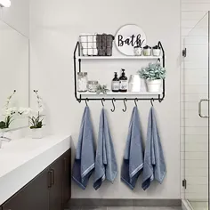 قفسه های دیواری آشپزخانه BOLUO قفسه های شناور سفید قفسه های حمام قفسه های نصب شده با قلاب های حوله ای برای لیوان های قهوه قفسه های مدرن 24 اینچ
