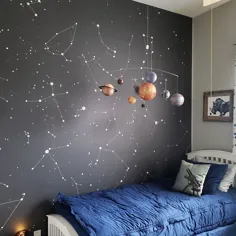 نقاشی دیواری نقشه سفارشی ستاره برای مهد کودک یا اتاق خواب |  کاغذ دیواری پرستاره |  اتاق کودکان |  تصویر زمینه ستاره 141.7 "x 98.4" (360 x 250 سانتی متر)