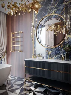 Luxuriöses Badezimmer |  Runder Spiegel |  طراحی داخلی