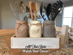 دارنده ظروف Rustic ، نگهدارنده ظروف Mason Jar ، نگهدارنده ظروف ، تزئینات خانگی Rustic ، آشپزخانه و غذاخوری ، تزئینات آشپزخانه Rustic ، تزئینات Farmhouse