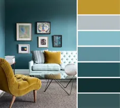 بهترین طرح های رنگی اتاق نشیمن - آبی ، فیروزه ای و خردلی