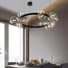 لوستر ناهار خوری حبابدار شیشه ای شفاف شیشه ای 15/24 لامپ آویز سقف دایره ای مدرنیست نور سیاه و سفید