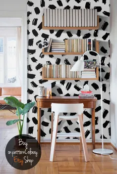 کاغذ دیواری انتزاعی سیاه و سفید ، کاغذ دیواری متحرک ، نقاشی دیواری دیواری پوست و چوب ، برچسب دیواری رنگی سفارشی # 47