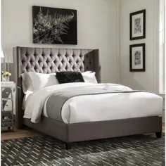 تختخواب سفارشی روکش دار Rosdorf Park Vanbuskirk ، روکش / پلی استر / پلی استر به رنگ خاکستری ، سایز ملکه |  Wayfair