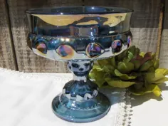 کمپوت شیشه ای کارناوال آبی Blue Kings Crown Indiana Glass |  اتسی