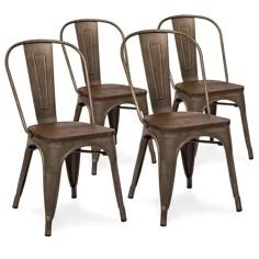 بهترین محصولات انتخابی مجموعه 4 صندلی کناری ناهار خوری فلزی بیسترو مضطرب صنعتی با صندلی چوبی - Walmart.com