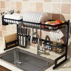 قفسه خشک کن ظرفشویی بیش از سینک (24 "-40") ، 2 نگهدارنده کارد و چنگال قفسه آبکش برای وسایل آشپزخانه صفحه نمایش ضد زنگ صفحه نمایش فولاد ضد زنگ - فضای آشپزخانه باید ذخیره شود (اندازه ظرفشویی 24 اینچ ، سیاه)