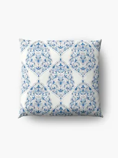 برگهای یخی  الگوی داماسک تزئینی سفید و آبی.  برگ زینت.  عناصر گل.  طراحی # 180920. '  Floor Pillow توسط Annartlab