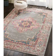 Passion PSN03 Grey Area Rug Bohemian Transitional Centre Medallion By Nourison